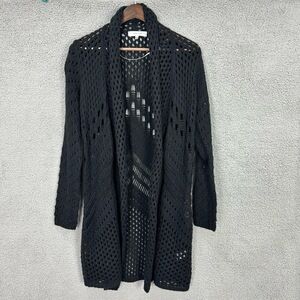 JOHN + JENN Black Long Sleeve Open Front‎ Crochet Knit Cardigan Small Petite